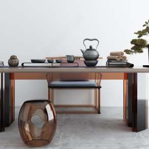 新中式茶桌椅组合3D模型下载